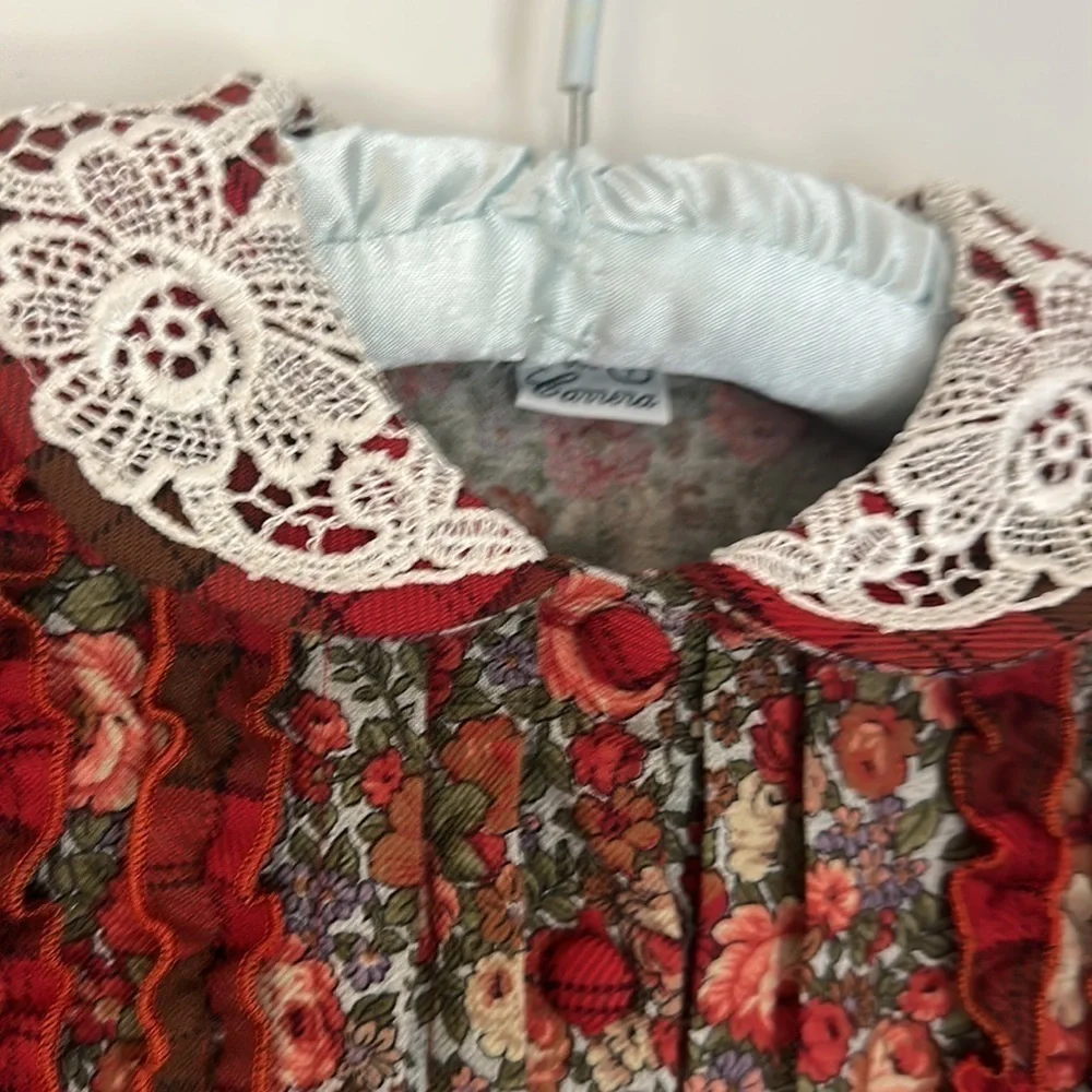 Phil Carrera floral Liberty lace trip dress girls 7 red holiday NWT